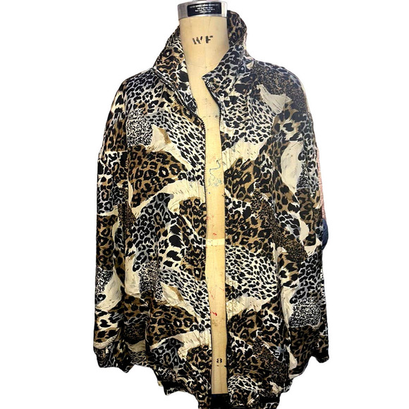 other Other - Vintage 90s Silk Animal Print WindBreaker || Unisex || SZ 3X || Annex
